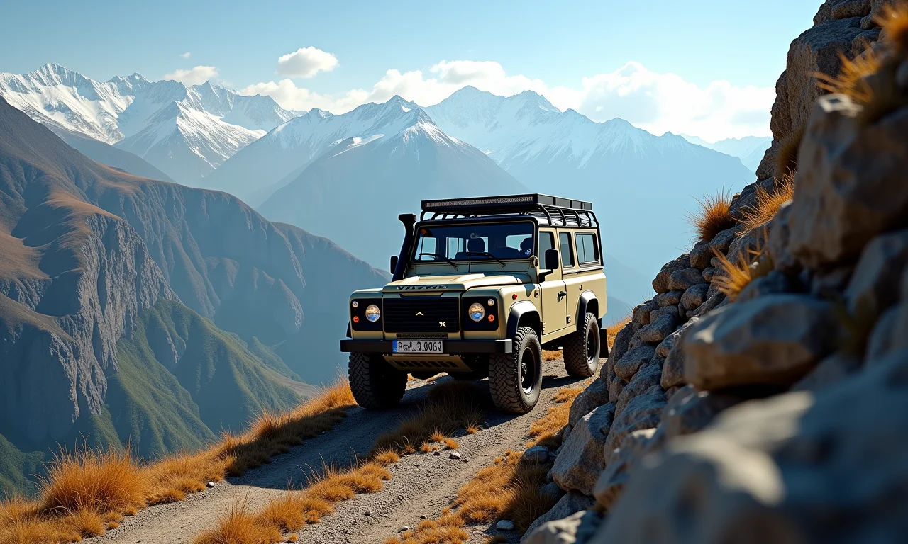 Veículo 4x4 descendo ladeira íngreme nos Andes com marcha reduzida.