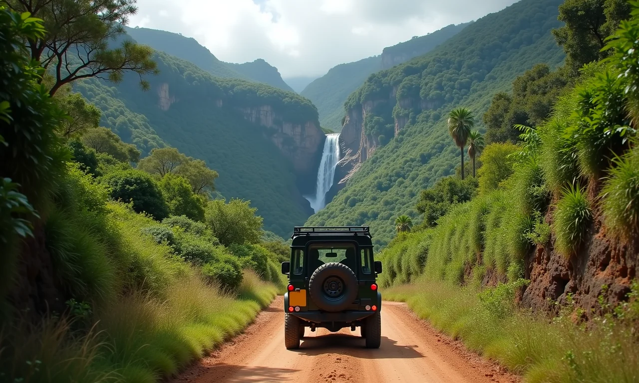 Veículo 4x4 parando nos mirantes da Estrada da Graciosa.