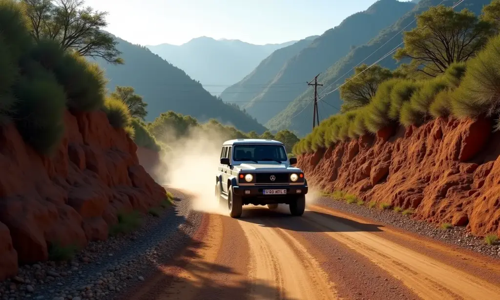 Veículo 4x4 percorrendo a sinuosa Serra do Rio do Rastro.