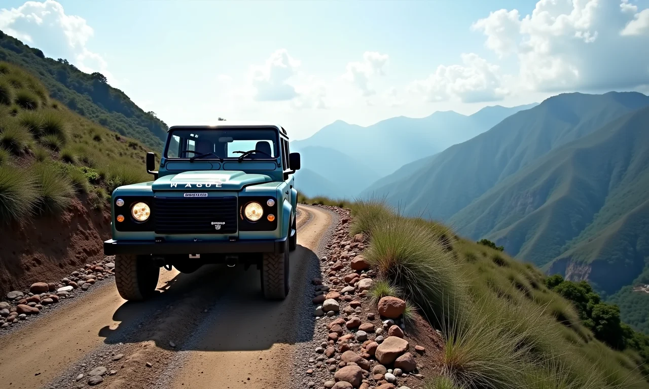 Veículo 4x4 subindo trilha rochosa em direção ao Pico do Lopo em Caconde.