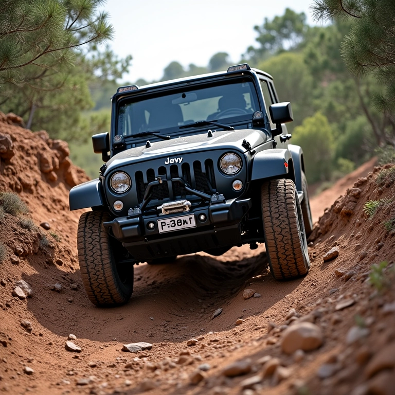 Veículo 4x4 superando trecho rochoso na Trilha da Santa Inês.