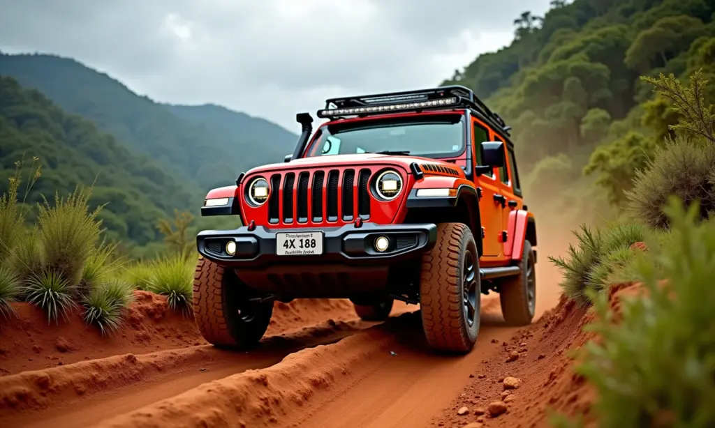 Veículo 4x4 trilhando em paisagem brasileira, simbolizando aventura e capacidade.