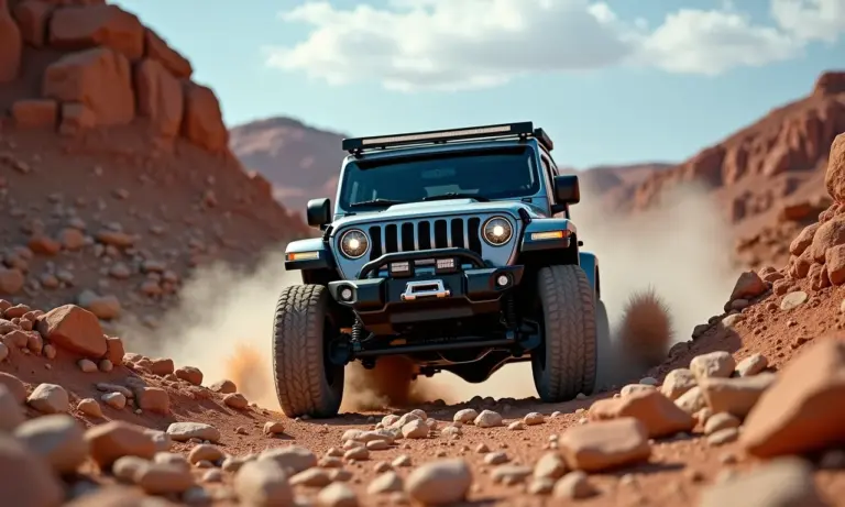 Veículo off-road superando obstáculo com diferencial blocante.