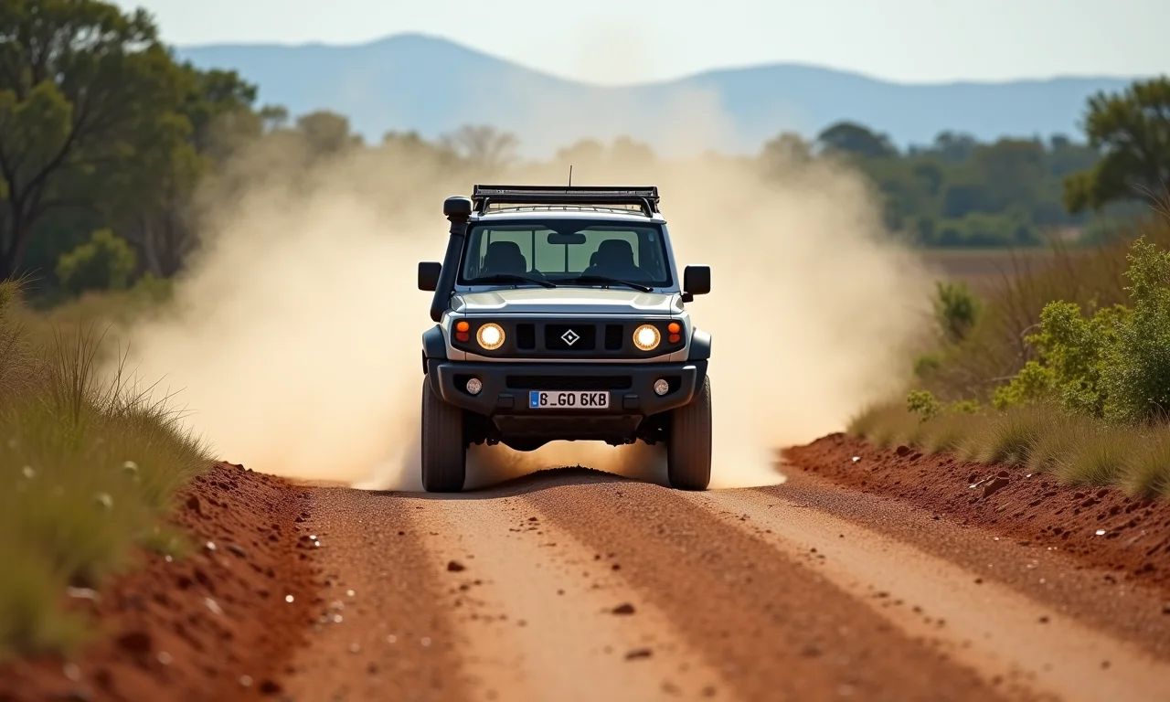 Velocidade adequada para 4x4 em estrada de cascalho.