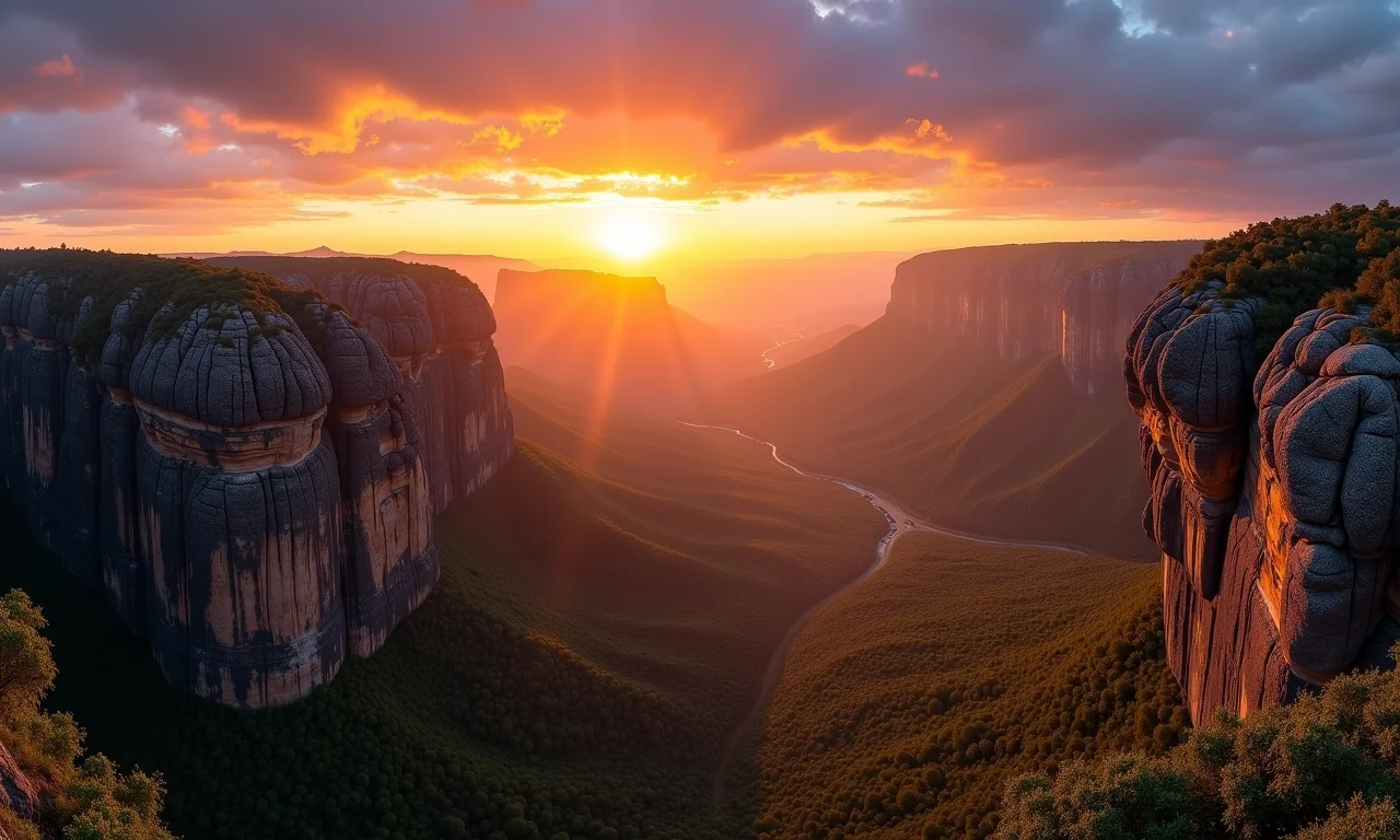 Vista panorâmica do Vale da Lua na Chapada dos Veadeiros ao pôr do sol.