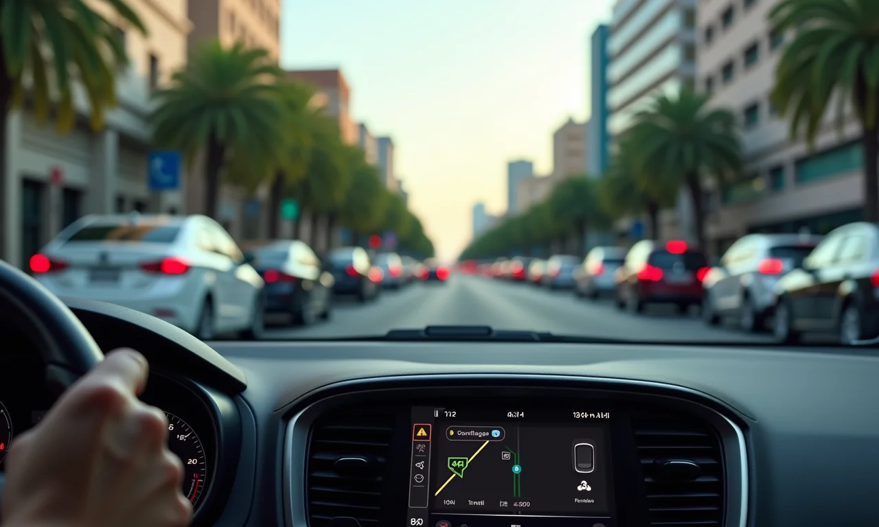 Waze guiando motorista em trânsito intenso no Brasil.